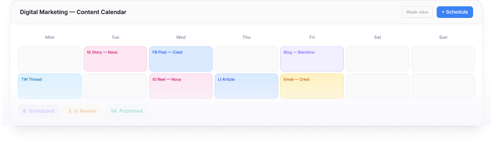 digital marketing — content calendar